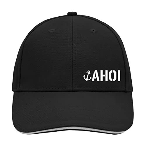 HUURAA Cappy Mütze AHOI Anker Seemannsgruß Unisex Kappe Größe Black/Light Grey mit Motiv für Matrosen Geschenk Idee für Freunde und Familie von HUURAA