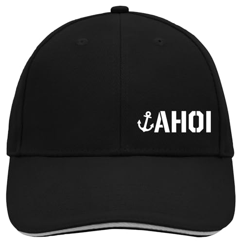 Huuraa Cappy Mütze AHOI Anker Seemannsgruß Geschenk Black/Light Grey AHOI Anker Präsent von Huuraa