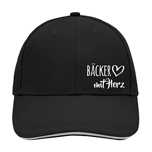 HUURAA Cappy Mütze Bäcker mit Herz Unisex Kappe Black/Light Grey mit Motiv für die tollsten Menschen Geschenk Idee für Freunde und Familie von HUURAA