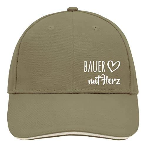 HUURAA Cappy Mütze Bauer mit Herz Unisex Kappe Olive/Beige mit Motiv für die tollsten Menschen Geschenk Idee für Freunde und Familie von HUURAA