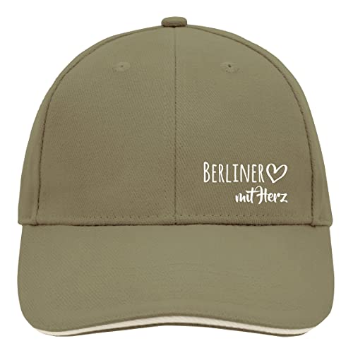 HUURAA Cappy Mütze Berliner mit Herz Unisex Kappe Olive/Beige mit Motiv für die tollsten Menschen Geschenk Idee für Freunde und Familie von HUURAA