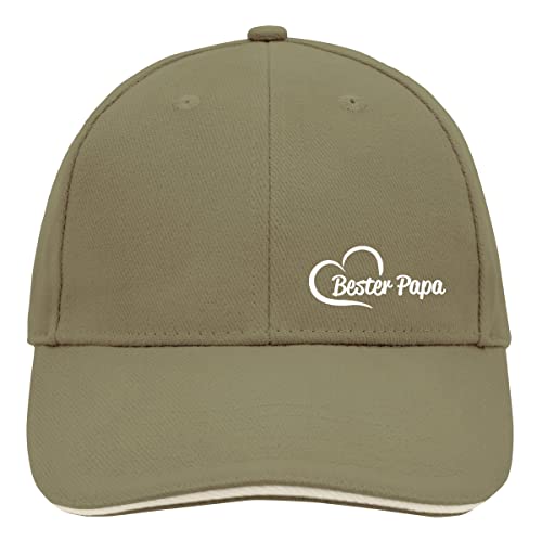 HUURAA Cappy Mütze Bester Papa Herz Unisex Kappe Olive/Beige mit Motiv für den tollsten Vater Geschenk Idee für Freunde und Familie von HUURAA