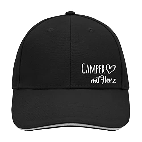 HUURAA Cappy Mütze Camper mit Herz Unisex Kappe Black/Light Grey mit Motiv für die tollsten Menschen Geschenk Idee für Freunde und Familie von HUURAA