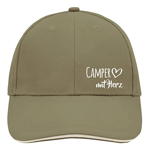 HUURAA Cappy Mütze Camper mit Herz Unisex Kappe Olive/Beige mit Motiv für die tollsten Menschen Geschenk Idee für Freunde und Familie von HUURAA