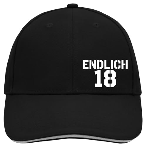 Huuraa Cappy Mütze Endlich 18 Schriftzug Geschenk Black/Light Grey Endlich 18 Präsent von Huuraa