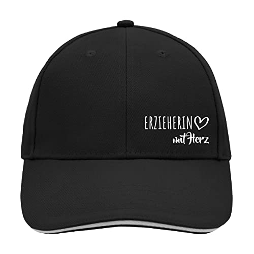 HUURAA Cappy Mütze Erzieherin mit Herz Unisex Kappe Black/Light Grey mit Motiv für die tollsten Menschen Geschenk Idee für Freunde und Familie von HUURAA