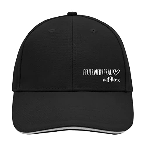 HUURAA Cappy Mütze Feuerwehrfrau mit Herz Unisex Kappe Black/Light Grey mit Motiv für die tollsten Menschen Geschenk Idee für Freunde und Familie von HUURAA