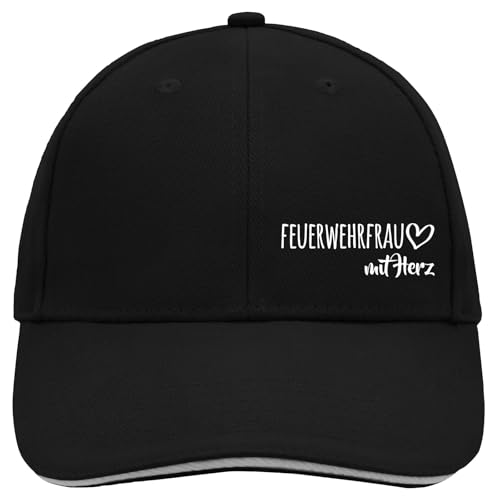 Huuraa Cappy Mütze Feuerwehrfrau mit Herz Geschenk Black/Light Grey Feuerwehrfrau Präsent von Huuraa