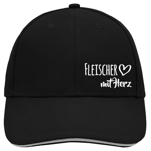 Huuraa Cappy Mütze Fleischer mit Herz Geschenk Black/Light Grey Fleischer Präsent von Huuraa