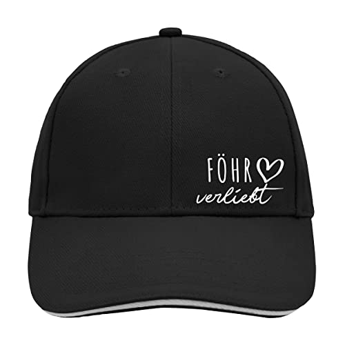 huuraa Cappy Mütze Föhr verliebt Unisex Kappe Black/Light Grey mit Namen deiner lieblings Insel Geschenk Idee für Freunde und Familie von huuraa