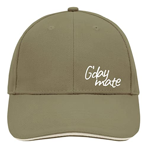 Huuraa Cappy Mütze G`Day Mate Spruch Unisex Kappe Größe Olive/Beige mit Motiv für alle Australien Fans Geschenk Idee für Freunde und Familie von Huuraa