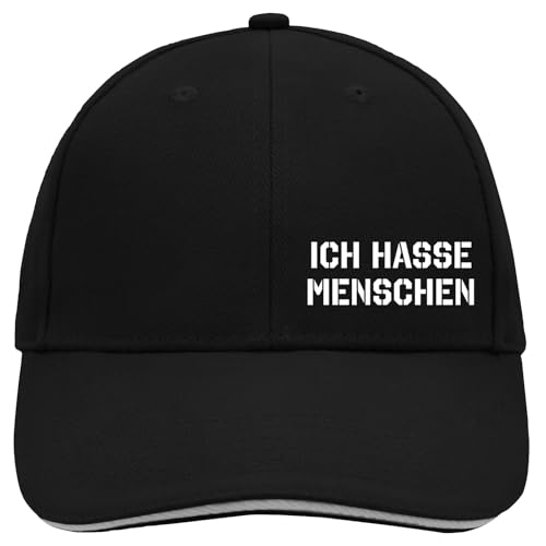 Huuraa Cappy Mütze Ich Hasse Menschen Geschenk Black/Light Grey Ich Hasse Menschen Präsent von Huuraa