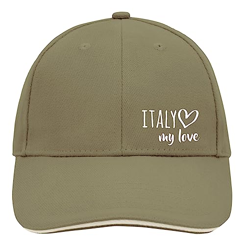 Huuraa Cappy Mütze Italy My Love Unisex Kappe Größe Olive/Beige für alle Fans von Italien Geschenk Idee für Freunde und Familie von Huuraa