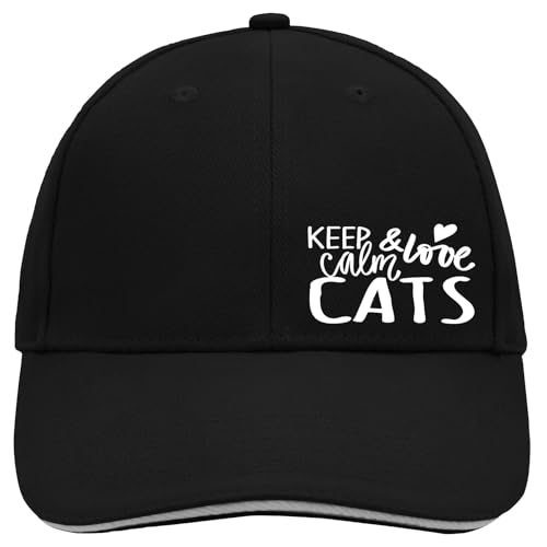 Huuraa Cappy Mütze Keep Calm and Love Cats Geschenk Black/Light Grey Keep Calm and Präsent von Huuraa