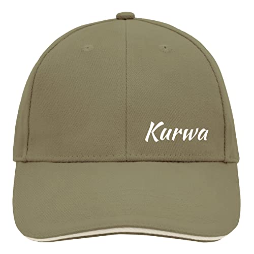 Huuraa Cappy Mütze Kurwa Polnisch Unisex Kappe Größe Olive/Beige mit stylischem Motiv Geschenk Idee für Freunde und Familie von Huuraa