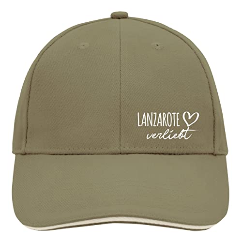 HUURAA Cappy Mütze Lanzarote verliebt Unisex Kappe Olive/Beige mit Namen deiner lieblings Insel Geschenk Idee für Freunde und Familie von HUURAA