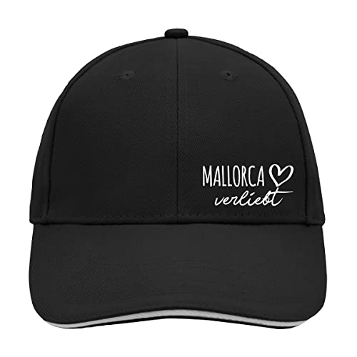 HUURAA Cappy Mütze Mallorca verliebt Unisex Kappe Black/Light Grey mit Namen deiner lieblings Insel Geschenk Idee für Freunde und Familie von HUURAA