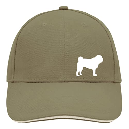 HUURAA Cappy Mütze Mops Silhouette Unisex Kappe Größe Olive/Beige mit Motiv für Hundefreunde Geschenk Idee für Freunde und Familie von HUURAA