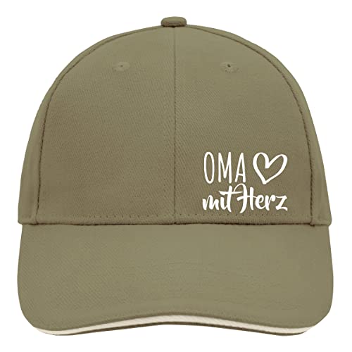 HUURAA Cappy Mütze Oma mit Herz Unisex Kappe Olive/Beige mit Motiv für die tollsten Menschen Geschenk Idee für Freunde und Familie von HUURAA