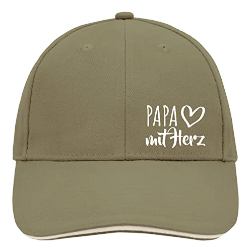 HUURAA Cappy Mütze Papa mit Herz Unisex Kappe Olive/Beige mit Motiv für die tollsten Menschen Geschenk Idee für Freunde und Familie von HUURAA