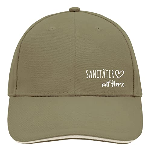 HUURAA Cappy Mütze Sanitäter mit Herz Unisex Kappe Olive/Beige mit Motiv für die tollsten Menschen Geschenk Idee für Freunde und Familie von HUURAA