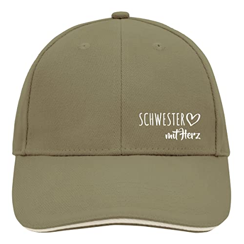 HUURAA Cappy Mütze Schwester mit Herz Unisex Kappe Olive/Beige mit Motiv für die tollsten Menschen Geschenk Idee für Freunde und Familie von HUURAA