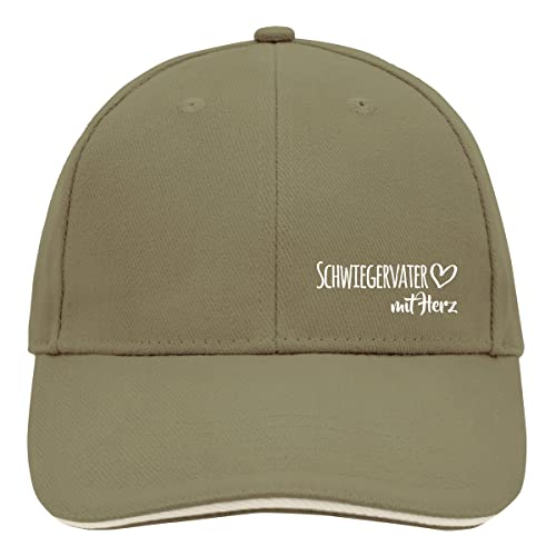 HUURAA Cappy Mütze Schwiegervater mit Herz Unisex Kappe Olive/Beige mit Motiv für die tollsten Menschen Geschenk Idee f ür Freunde und Familie von HUURAA