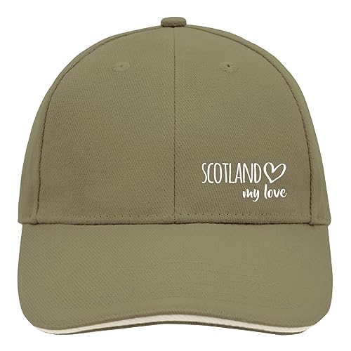 Huuraa Cappy Mütze Scotland My Love Unisex Kappe Größe Olive/Beige für alle Fans von Schottland Geschenk Idee für Freunde und Familie von Huuraa