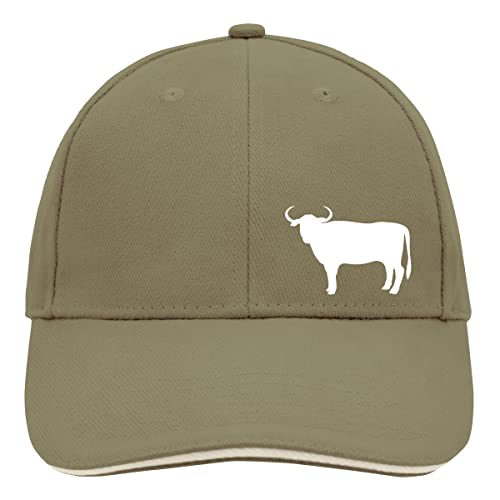 Huuraa Cappy Mütze Stier Bulle Silhouette Unisex Kappe Größe Olive/Beige mit Motiv für alle Tierfreunde Geschenk Idee für Freunde und Familie von Huuraa