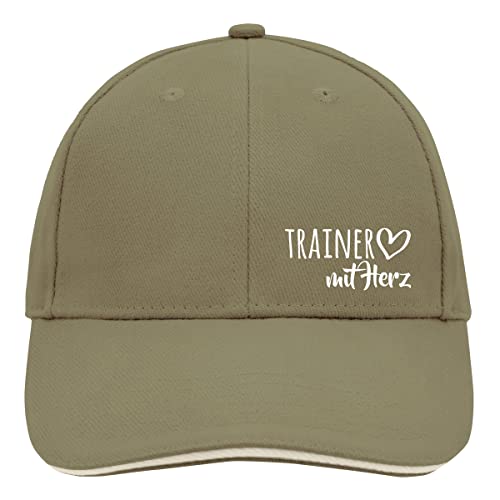 HUURAA Cappy Mütze Trainer mit Herz Unisex Kappe Olive/Beige mit Motiv für die tollsten Menschen Geschenk Idee für Freunde und Familie von HUURAA