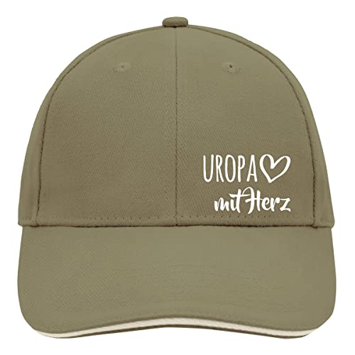 HUURAA Cappy Mütze Uropa mit Herz Unisex Kappe Olive/Beige mit Motiv für die tollsten Menschen Geschenk Idee für Freunde und Familie von HUURAA