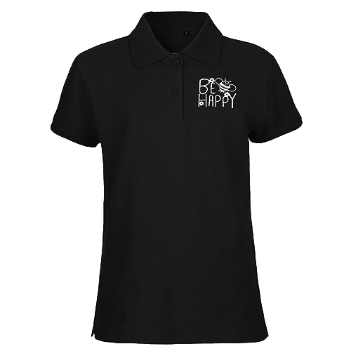 Huuraa Damen Polo Shirt Be Happy Biene Bio Baumwolle Fairtrade Oberteil Größe XL mit süßem Motiv Geschenk Idee für Freunde und Familie von Huuraa