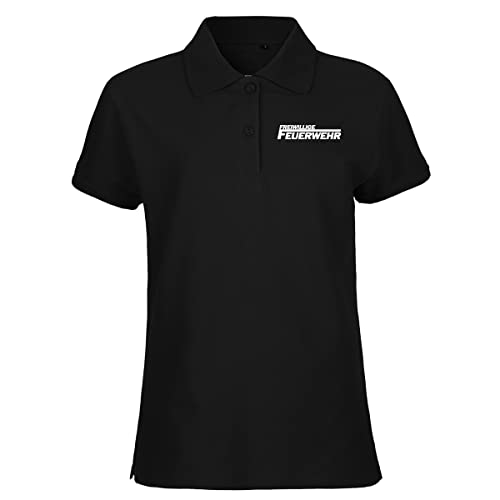 HUURAA! Damen Polo Shirt Freiwillige Feuerwehr langes F Bio Baumwolle Fairtrade Oberteil Größe L Black mit Motiv für Lebensretter Geschenk Idee für Freunde und Familie von HUURAA