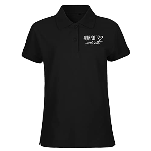 HUURAA! Damen Polo Shirt Ruhrpott verliebt Bio Baumwolle Fairtrade Oberteil Größe M Black mit Namen deiner lieblings Region Geschenk Idee für Freunde und Familie von HUURAA