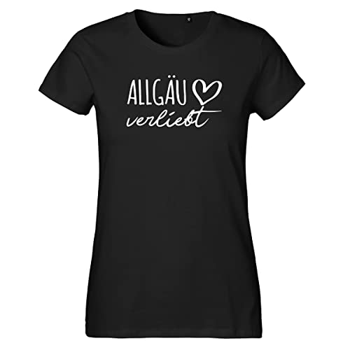 HUURAA Damen T-Shirt Allgäu verliebt Bio Baumwolle Fairtrade Oberteil Größe L Black mit Namen deiner lieblings Region Geschenk Idee für Freunde und Familie von HUURAA