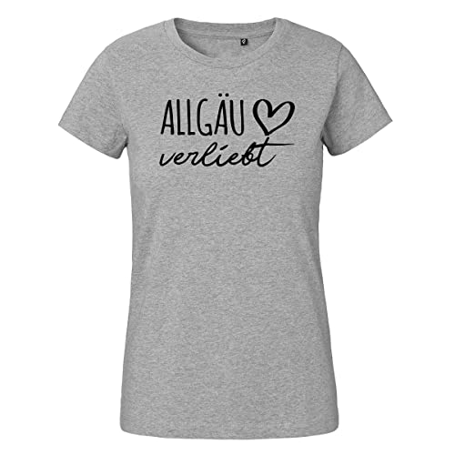 HUURAA Damen T-Shirt Allgäu verliebt Bio Baumwolle Fairtrade Oberteil Größe L Sport Grey mit Namen deiner lieblings Region Geschenk Idee für Freunde und Familie von HUURAA