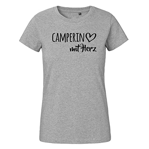 HUURAA Damen T-Shirt Camperin mit Herz Bio Baumwolle Fairtrade Oberteil Größe M Sport Grey mit Motiv für die tollsten Menschen Geschenk Idee für Freunde und Familie von HUURAA