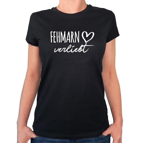 Huuraa Frauen Oberteil Fehmarn verliebt Geschenk Größe XXL Black Bio Baumwolle Fairtrade Fehmarn Souvenir von Huuraa