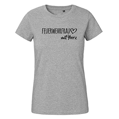 HUURAA Damen T-Shirt Feuerwehrfrau mit Herz Bio Baumwolle Fairtrade Oberteil Größe M Sport Grey mit Motiv für die tollsten Menschen Geschenk Idee für Freunde und Familie von HUURAA