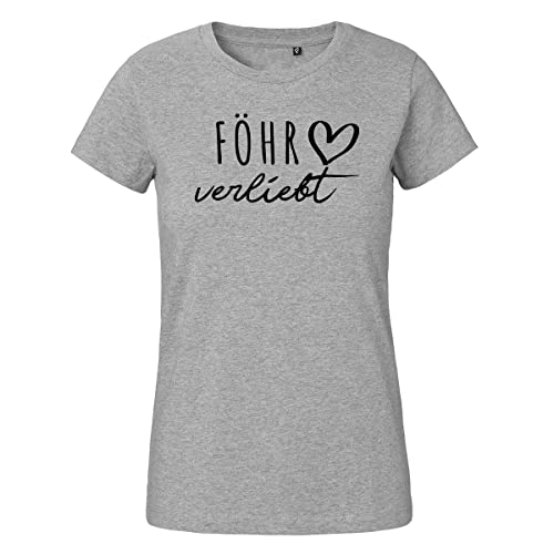 HUURAA Damen T-Shirt Föhr verliebt Bio Baumwolle Fairtrade Oberteil Größe XL Sport Grey mit Namen deiner lieblings Insel Geschenk Idee für Freunde und Familie von HUURAA