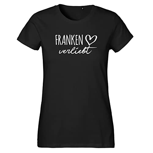 HUURAA Damen T-Shirt Franken verliebt Bio Baumwolle Fairtrade Oberteil Größe XXL Black mit Namen deiner lieblings Region Geschenk Idee für Freunde und Familie von HUURAA