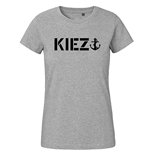 HUURAA Damen T-Shirt Kiez Anker Schriftzug Bio Baumwolle Fairtrade Oberteil Größe XL Sport Grey mit Motiv für Hamburger Geschenk Idee für Freunde und Familie von HUURAA