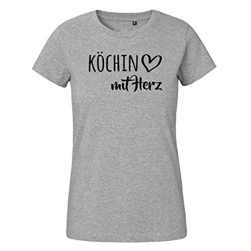 Huuraa Damen T-Shirt Köchin mit Herz Bio Baumwolle Fairtrade Oberteil Größe XXL mit Motiv für Jede Küchenchefin Geschenk Idee für Freunde und Familie von Huuraa
