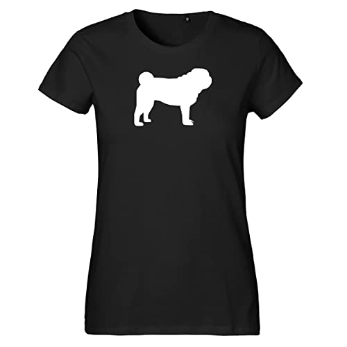 HUURAA Damen T-Shirt Mops Silhouette Bio Baumwolle Fairtrade Oberteil Größe XXL mit Motiv für Hundefreunde Geschenk Idee für Freunde und Familie von HUURAA