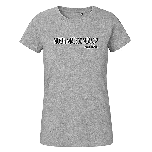 Huuraa Damen T-Shirt North Macedonia My Love Bio Baumwolle Fairtrade Oberteil Größe XS für alle die Nordmazedonien lieben Geschenk Idee für Freunde und Familie von Huuraa