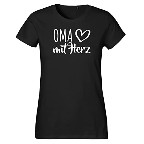 HUURAA Damen T-Shirt Oma mit Herz Bio Baumwolle Fairtrade Oberteil Größe L Black mit Motiv für die tollsten Menschen Geschenk Idee für Freunde und Familie von HUURAA