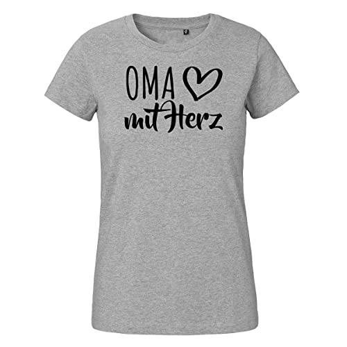 HUURAA Damen T-Shirt Oma mit Herz Bio Baumwolle Fairtrade Oberteil Größe L Sport Grey mit Motiv für die tollsten Menschen Geschenk Idee für Freunde und Familie von HUURAA