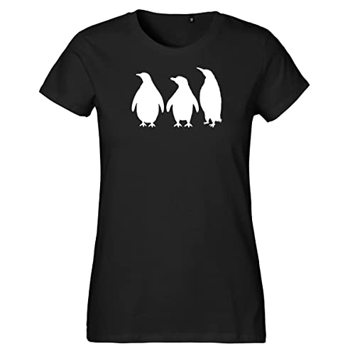 Huuraa Damen T-Shirt Pinguine Silhouette Bio Baumwolle Fairtrade Oberteil Größe L mit Motiv für alle Tierfreunde Geschenk Idee für Freunde und Familie von Huuraa