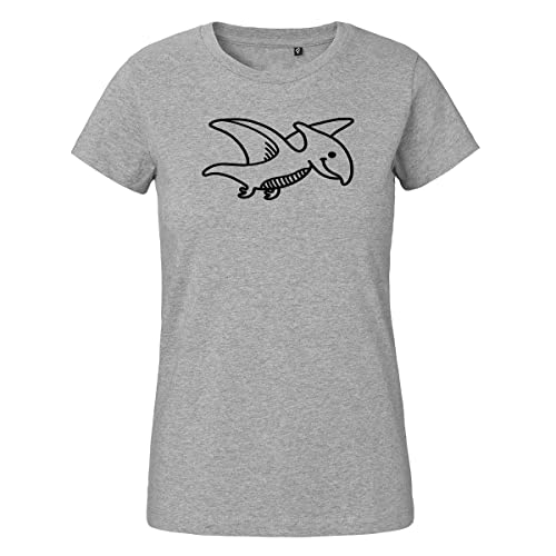 HUURAA Damen T-Shirt Pteranodon Dinosaurier Bio Baumwolle Fairtrade Oberteil Größe L Sport Grey mit Motiv für alle Dino Fans Geschenk Idee für Freunde und Familie von HUURAA