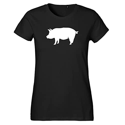 Huuraa Damen T-Shirt Schwein Silhouette Bio Baumwolle Fairtrade Oberteil Größe S mit Motiv für alle Tierfreunde Geschenk Idee für Freunde und Familie von Huuraa